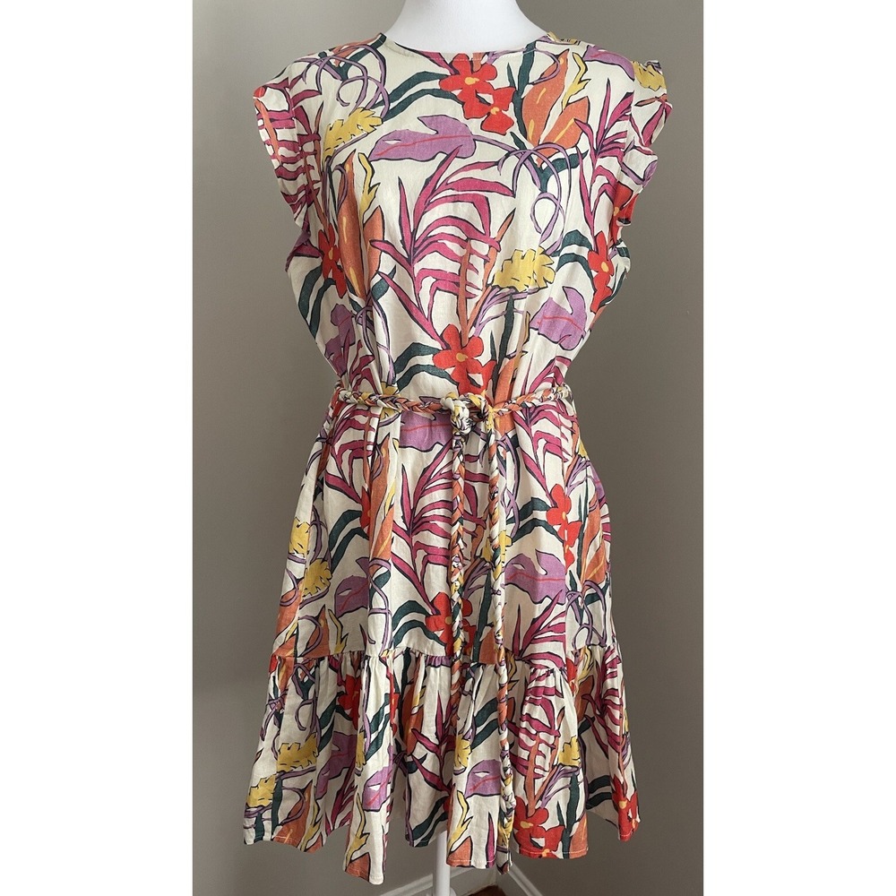 Marine Layer M Laney Mini Dress Tropical Floral Tencel Linen‎ Tiered Vacation